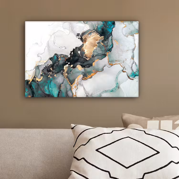 Blauw - Marmer - Goud canvas 2cm klein -sfeer3