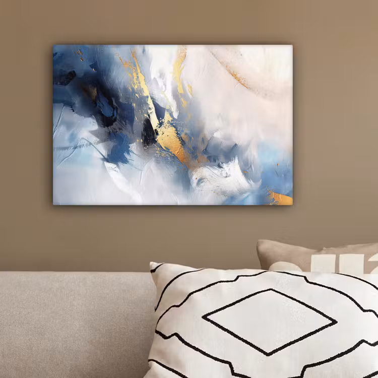 Blauw - Modern - Marmer - Abstract - Goud canvas 2cm klein -sfeer3