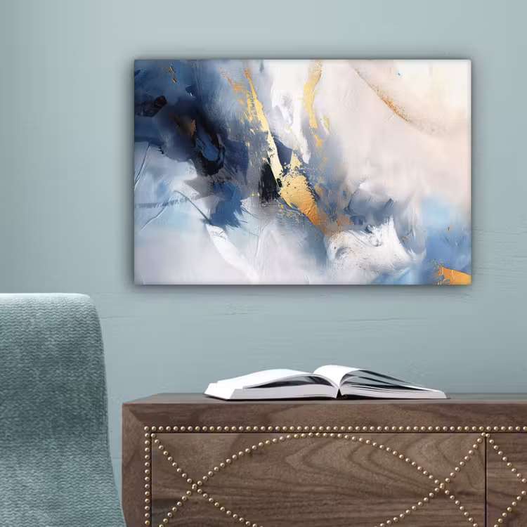 Blauw - Modern - Marmer - Abstract - Goud canvas 2cm klein -sfeer4