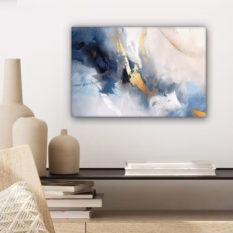 Blauw - Modern - Marmer - Abstract - Goud canvas 2cm klein -sfeer6