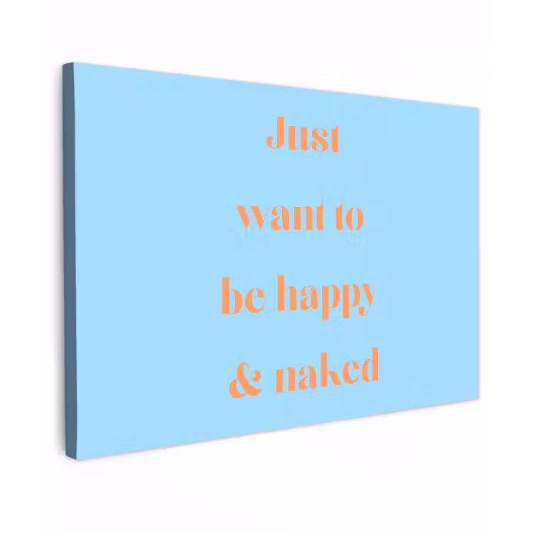Blauw - Oranje - Just want to be happy & naked canvas 2cm klein -z3d