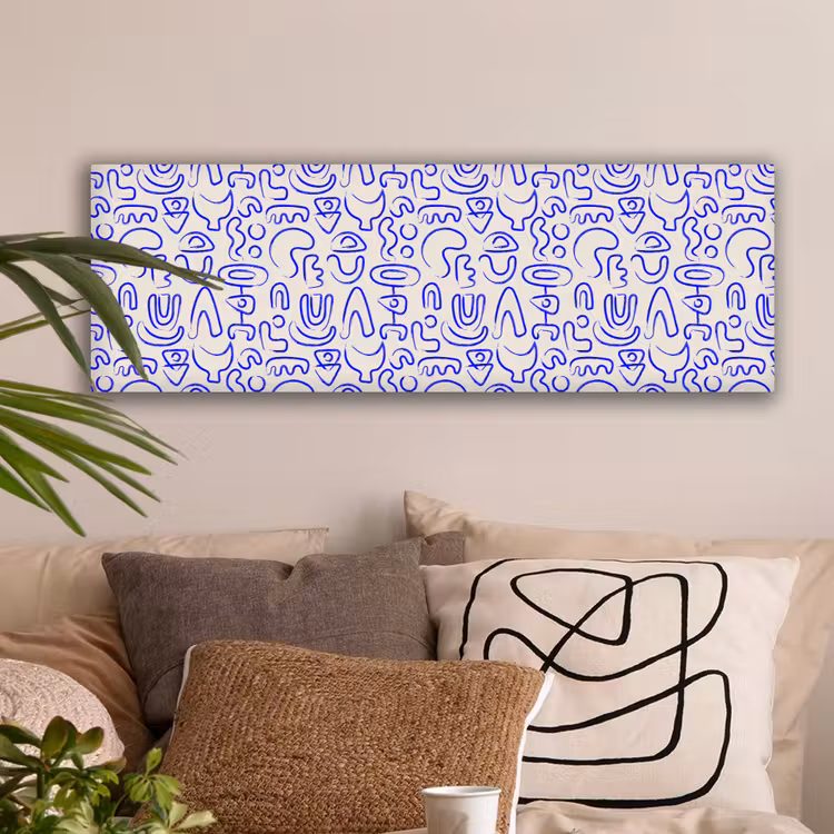 Blauw - Patroon - Abstract - Beige canvas 2cm klein 828 -sfeer1