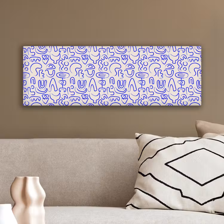Blauw - Patroon - Abstract - Beige canvas 2cm klein 828 -sfeer3