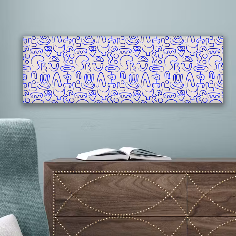 Blauw - Patroon - Abstract - Beige canvas 2cm klein 828 -sfeer4