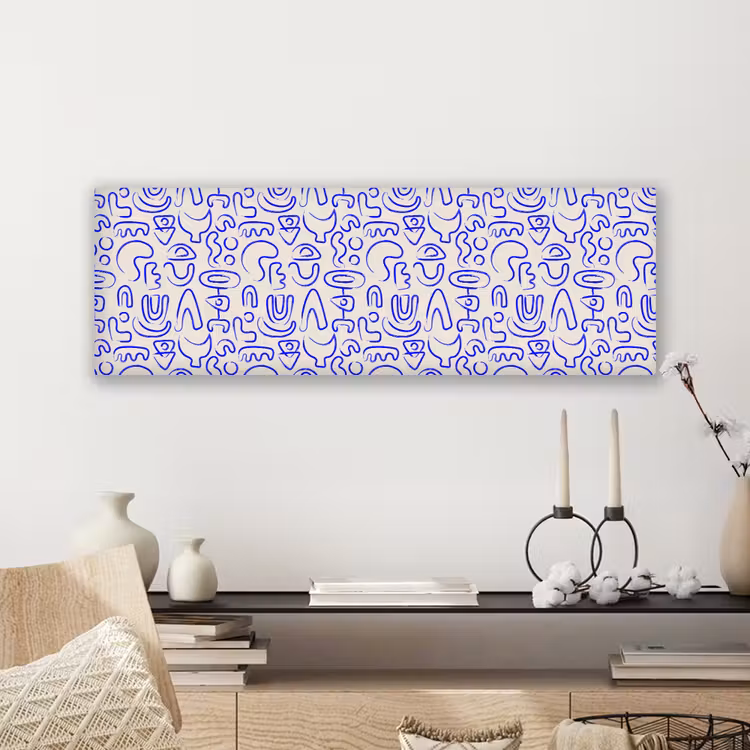 Blauw - Patroon - Abstract - Beige canvas 2cm klein 828 -sfeer6