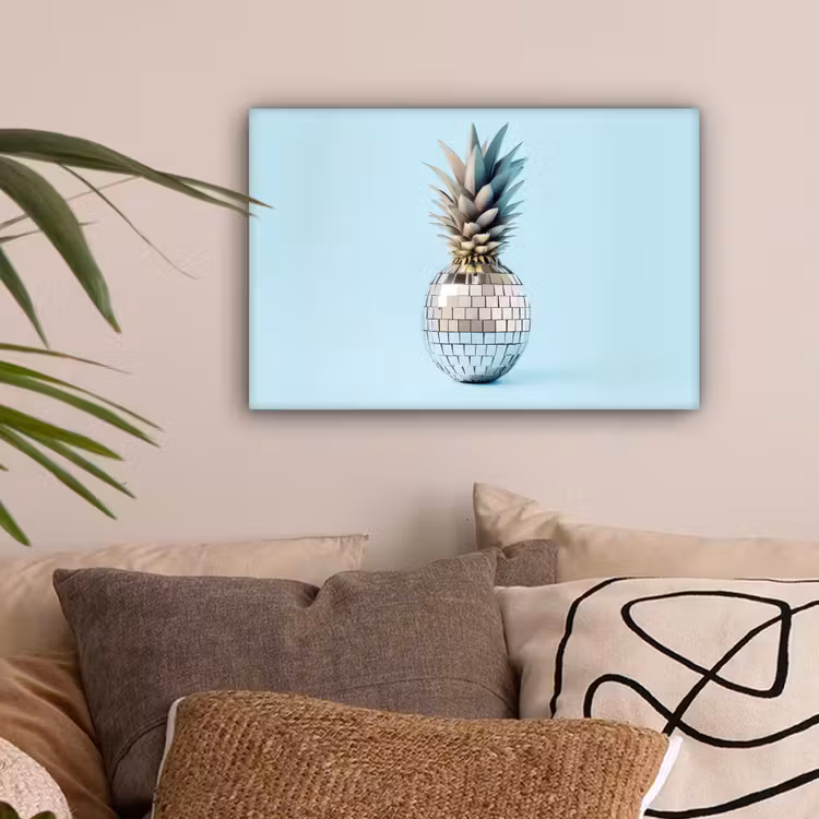 Blauw - Ananas - Disco - Discobal canvas 2cm klein -sfeer1