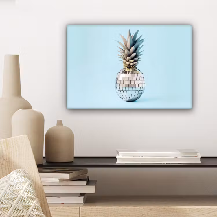 Blauw - Ananas - Disco - Discobal canvas 2cm klein -sfeer6