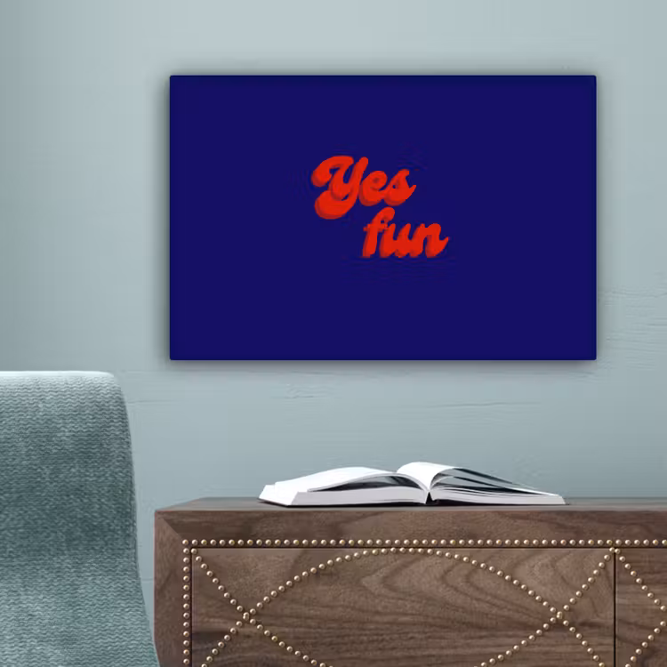 Blauw - Rood - Yes fun - 3D canvas 2cm klein -sfeer4