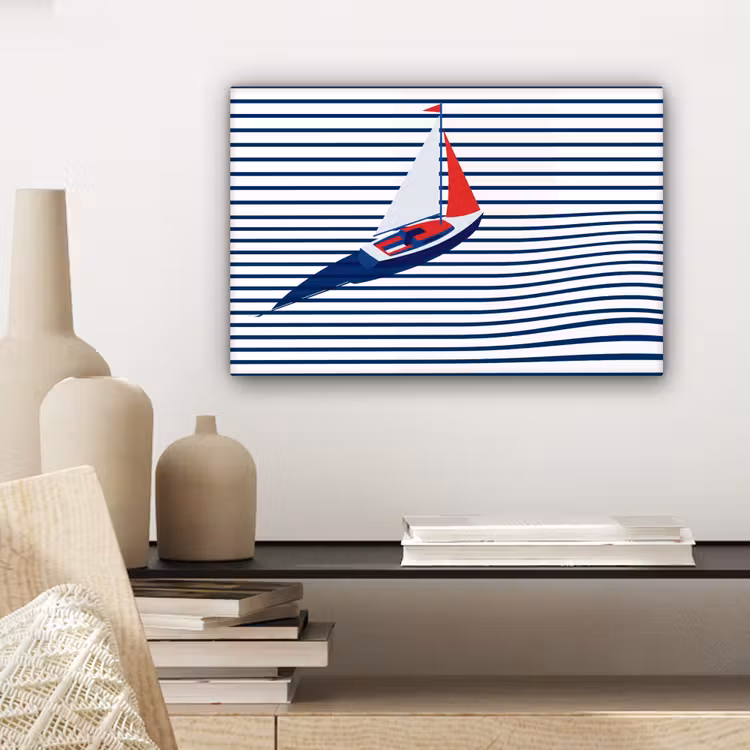 Boot - Water - Abstract - Blauw canvas 2cm klein -sfeer6