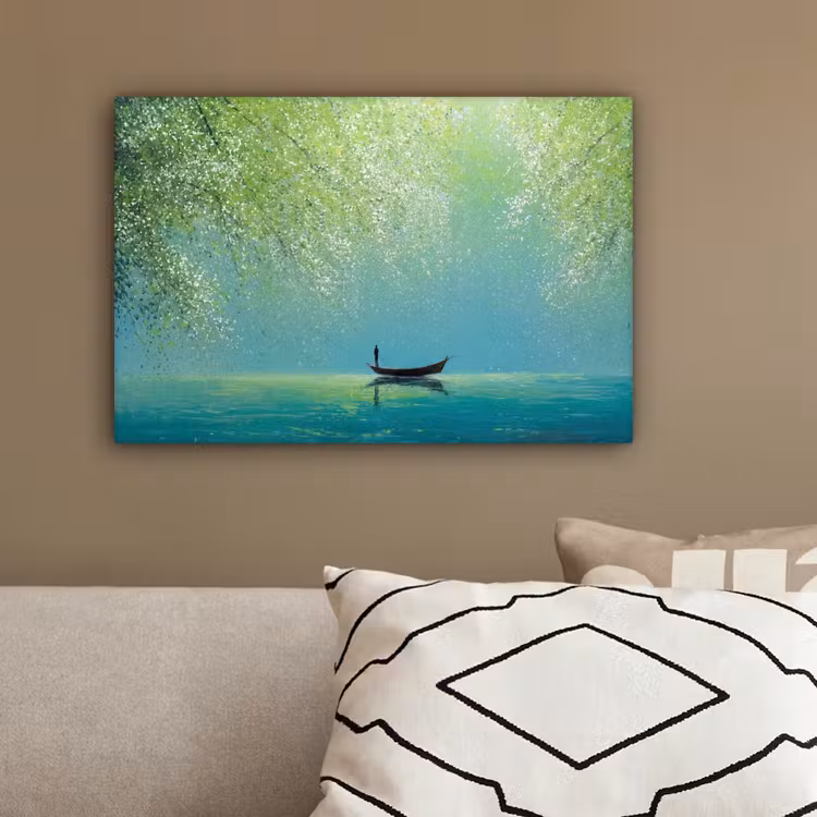 Bootje - Water - Bladeren - Bloesems canvas 2cm klein -sfeer3