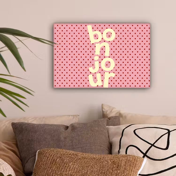 Bonjour - Stippen - Roze- Geel canvas 2cm klein -sfeer1