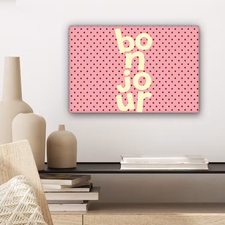 Bonjour - Stippen - Roze- Geel canvas 2cm klein -sfeer6