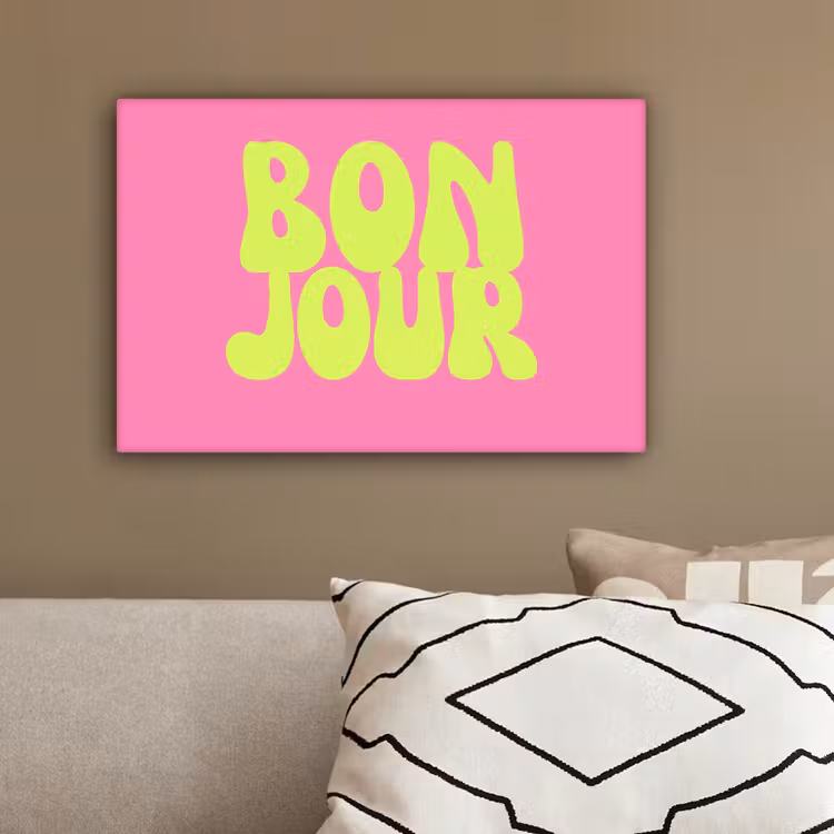 Bonjour - Roze - Fel groen canvas 2cm klein -sfeer3