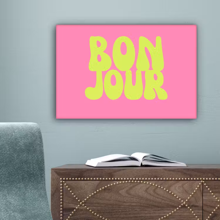 Bonjour - Roze - Fel groen canvas 2cm klein -sfeer4