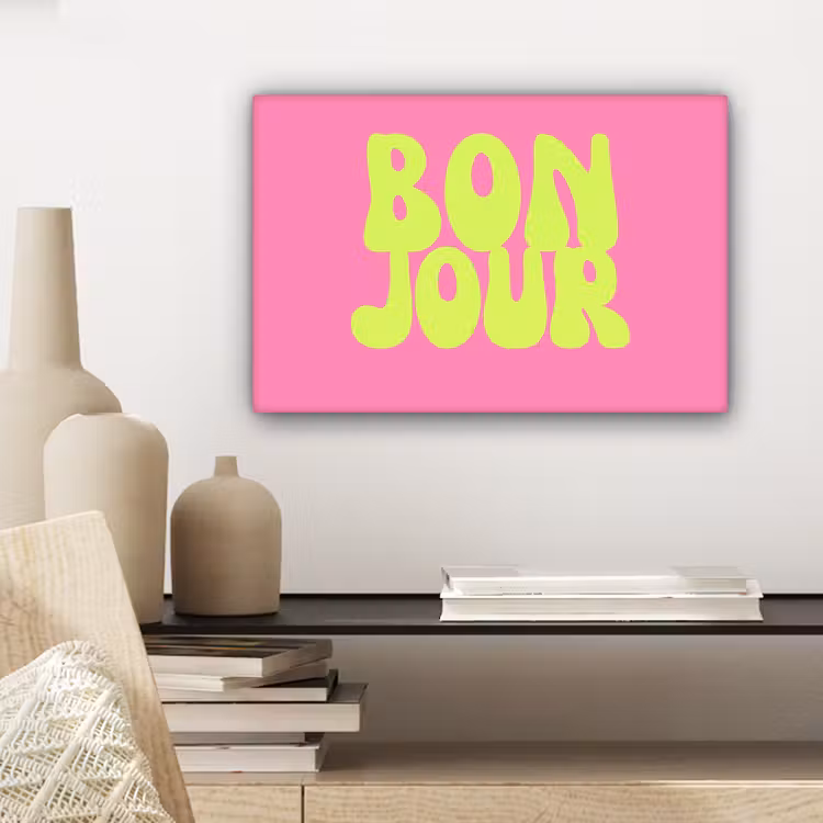 Bonjour - Roze - Fel groen canvas 2cm klein -sfeer6