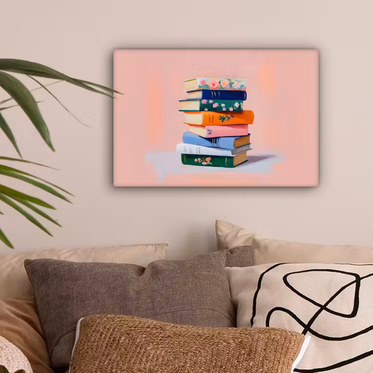 Boeken - Stapel - Kleurrijk canvas 2cm klein -sfeer1