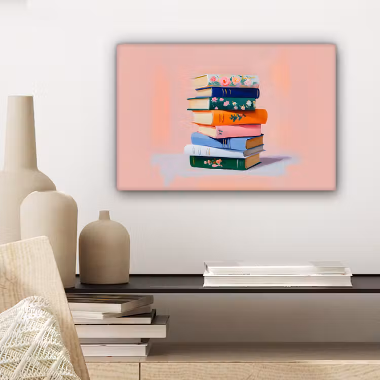 Boeken - Stapel - Kleurrijk canvas 2cm klein -sfeer6