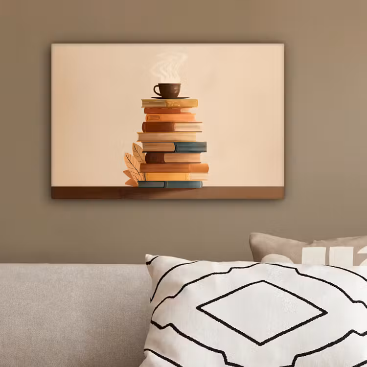 Boeken - Toren - Koffie - Beige canvas 2cm klein -sfeer3