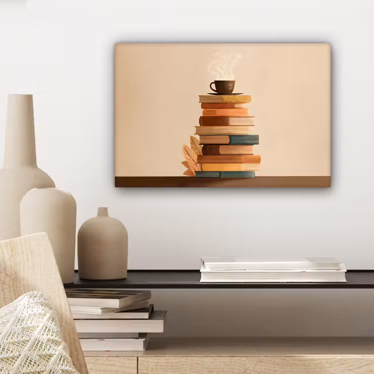 Boeken - Toren - Koffie - Beige canvas 2cm klein -sfeer6