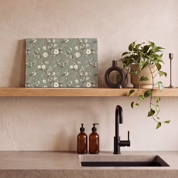 Botanisch - Vogels - Groen canvas 2cm klein 34 -sfeer3