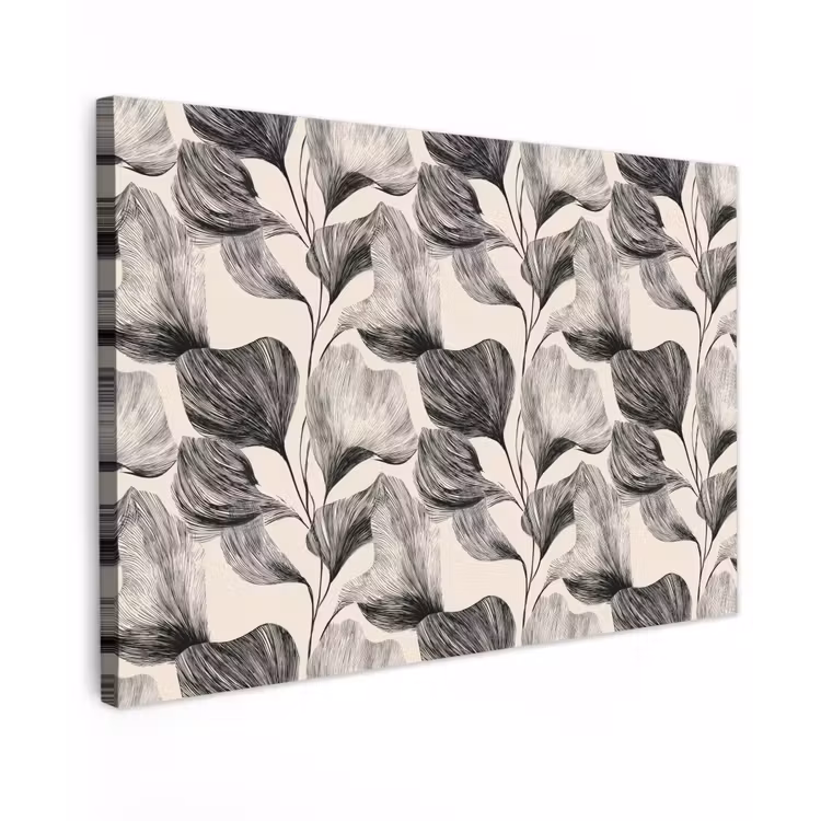 Botanisch - Bladeren - Zwart canvas 2cm klein 34 -z3d