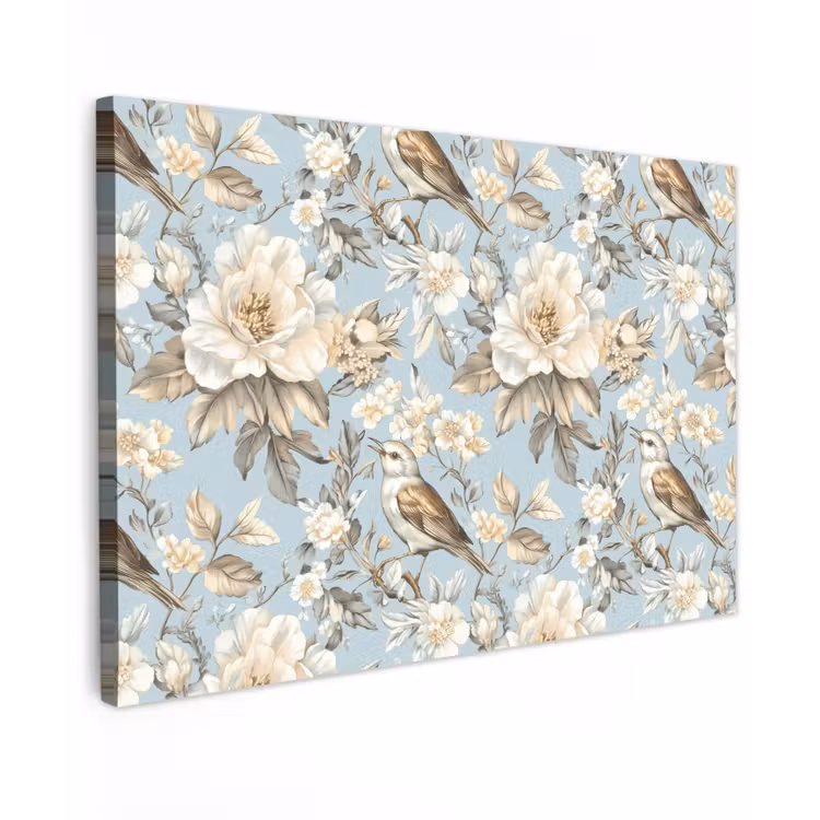 Botanisch - Zangvogel - Blauw canvas 2cm klein 34 -z3d