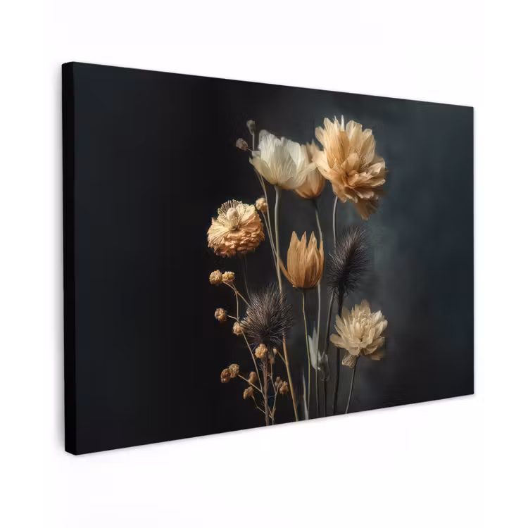 Boeket - Bloemen - Licht - Zwart canvas 2cm klein -z3d