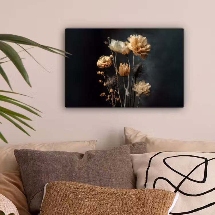Boeket - Bloemen - Licht - Zwart canvas 2cm klein -sfeer1