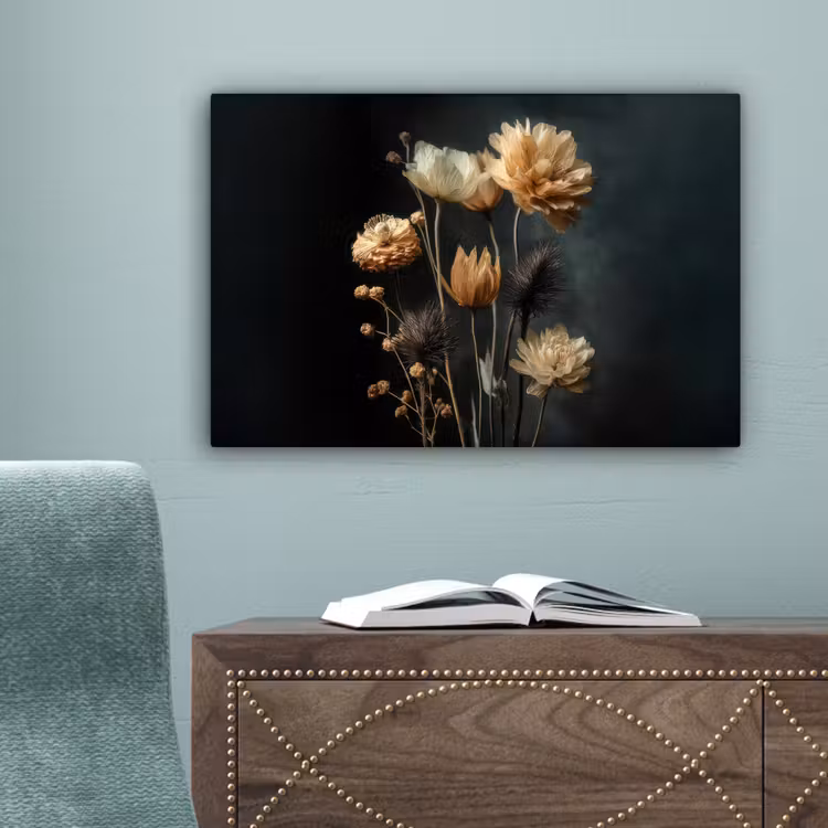 Boeket - Bloemen - Licht - Zwart canvas 2cm klein -sfeer4