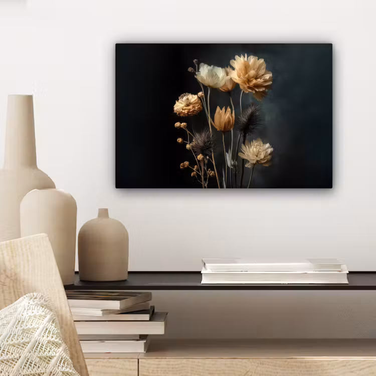 Boeket - Bloemen - Licht - Zwart canvas 2cm klein -sfeer6