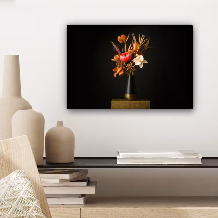 Boeket - Oranje - Gouden - vaas canvas 2cm klein -sfeer6