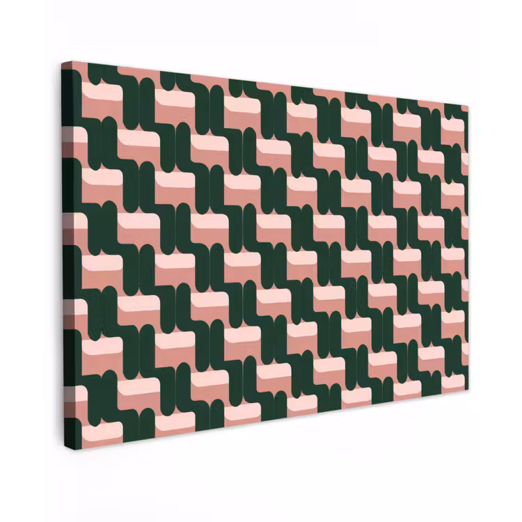 Vlechtpatroon - Groen - Roze - Geometrisch canvas 2cm klein 34 -z3d