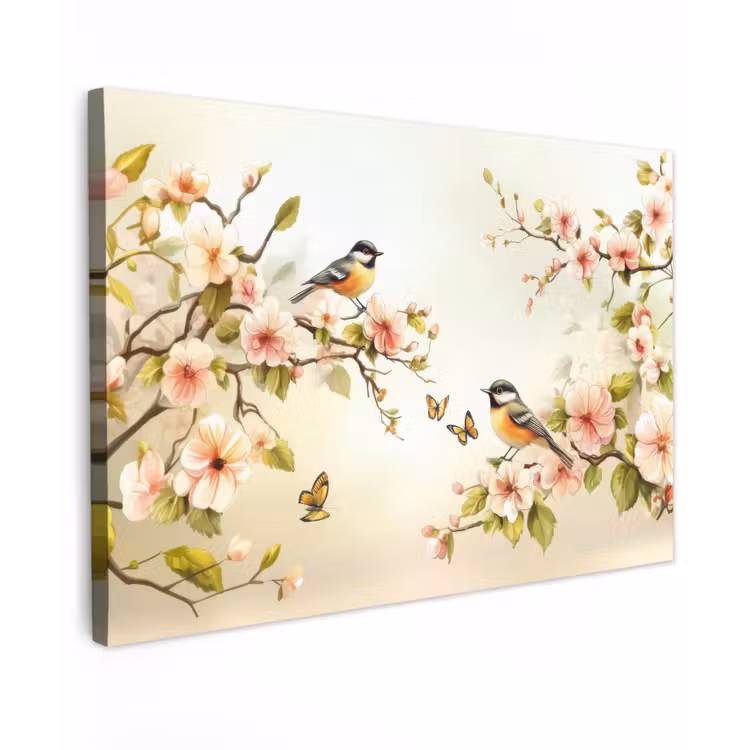 Takken - Bloemen - Vogeltjes - Roze canvas 2cm klein -z3d
