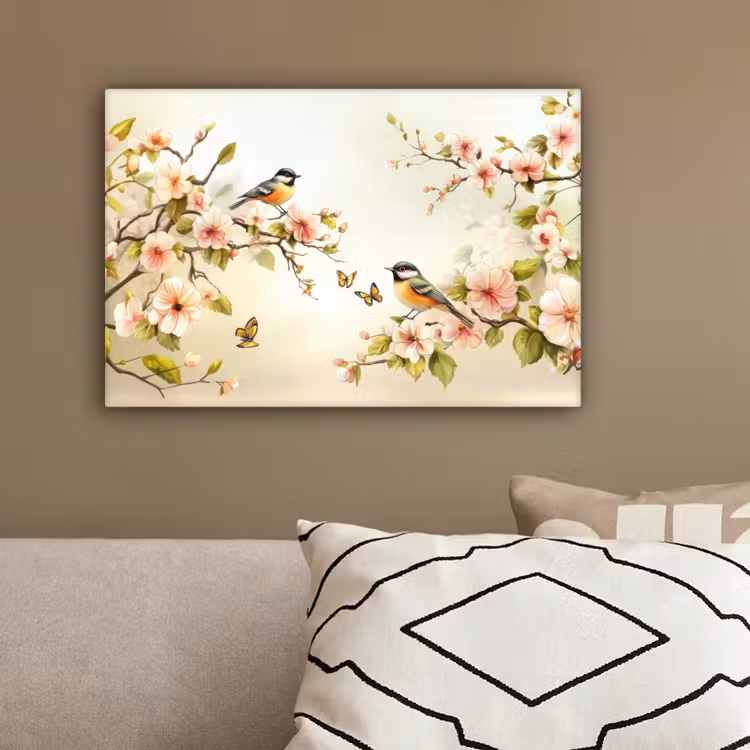 Takken - Bloemen - Vogeltjes - Roze canvas 2cm klein -sfeer3