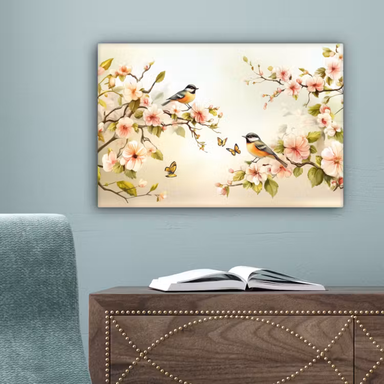 Takken - Bloemen - Vogeltjes - Roze canvas 2cm klein -sfeer4