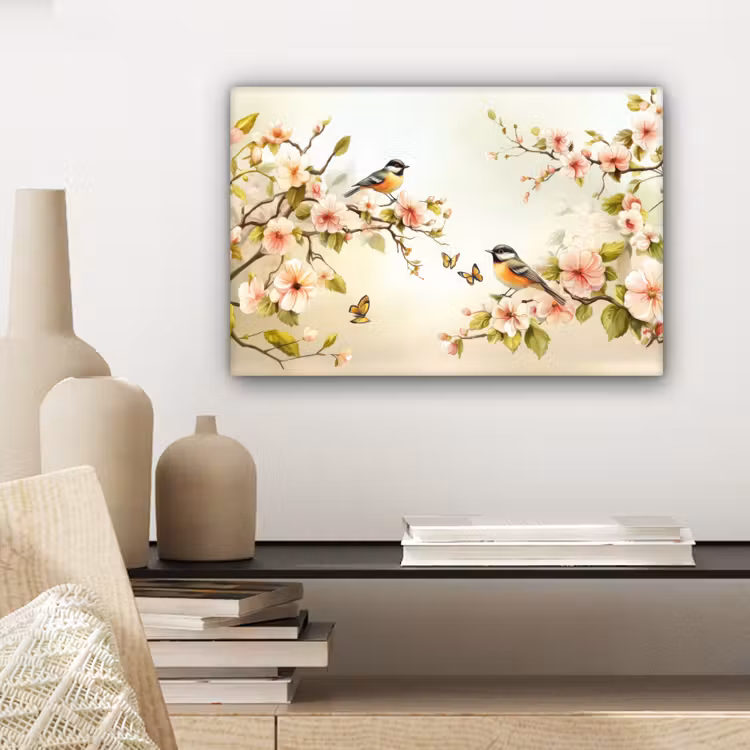 Takken - Bloemen - Vogeltjes - Roze canvas 2cm klein -sfeer6