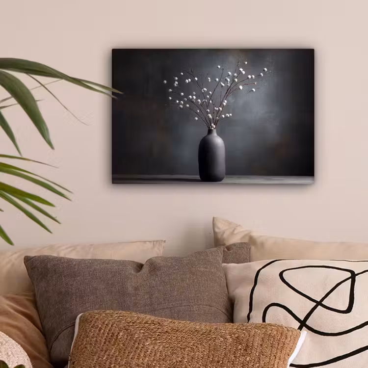 Takken - Vaas - Bolletjes - Wit canvas 2cm klein -sfeer1