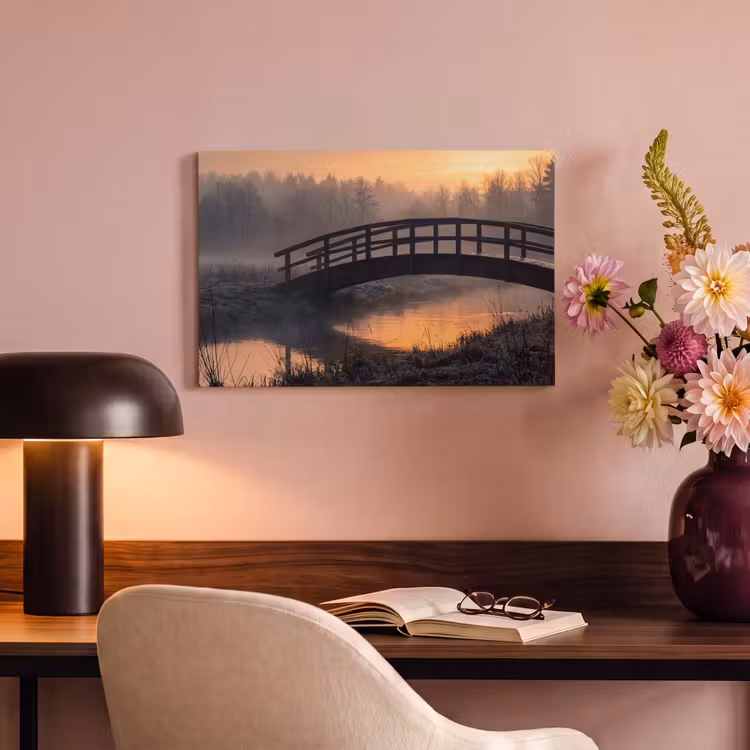 Brug - Mist - Bomen - Water canvas 2cm klein -sfeer4