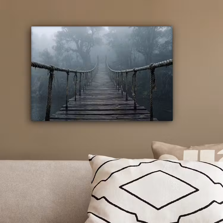 Brug - Jungle - Mist - Natuur canvas 2cm klein -sfeer3