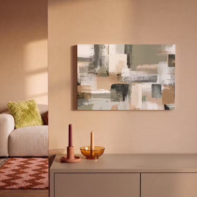 Penseelstreken - Abstract - Aardetinten canvas 2cm klein -sfeer1