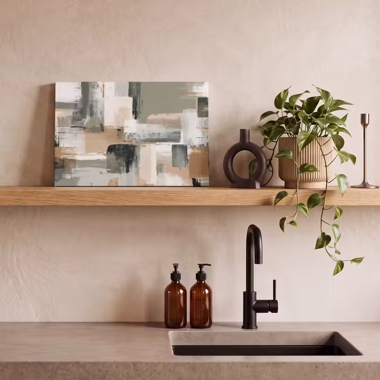 Penseelstreken - Abstract - Aardetinten canvas 2cm klein -sfeer3