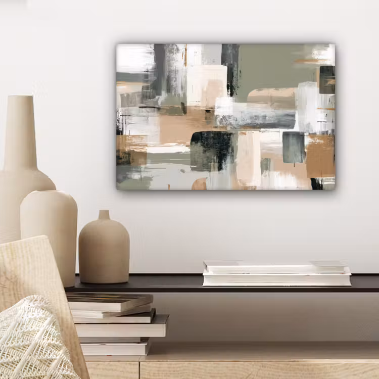 Penseelstreken - Abstract - Aardetinten canvas 2cm klein -sfeer6