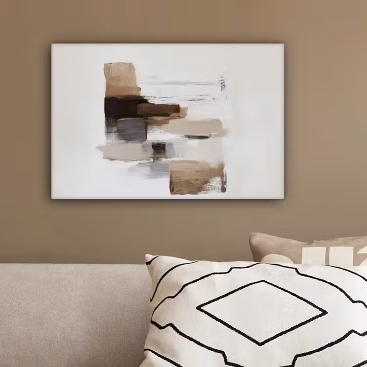 Penseelstreken - Balans - Beige - Bruin canvas 2cm klein -sfeer3