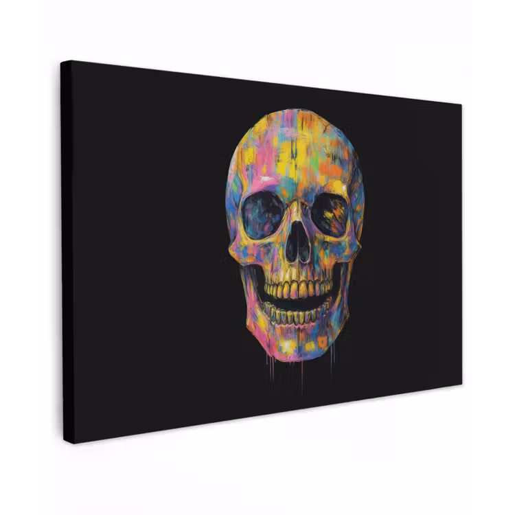 Penseelstreken - Schedel - Kleurrijk - Abstract canvas 2cm klein -z3d