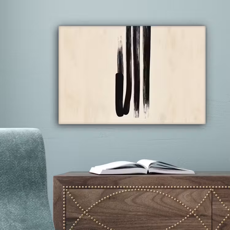 Penseelstreken - Verticaal - Zwart canvas 2cm klein -sfeer4