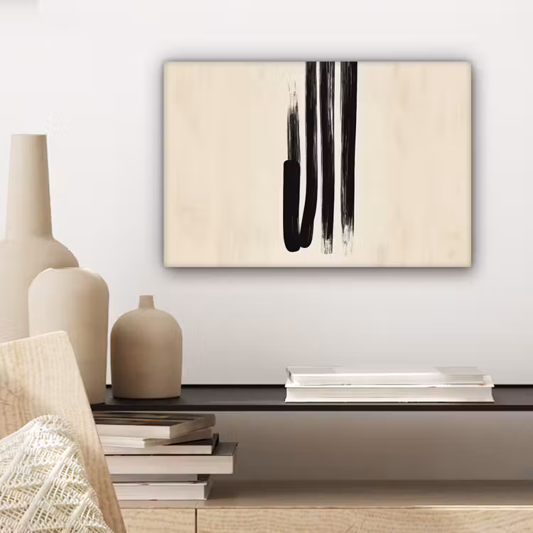 Penseelstreken - Verticaal - Zwart canvas 2cm klein -sfeer6