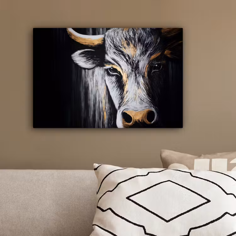 Stier - Hoorns - Snuit - Goud canvas 2cm klein -sfeer3