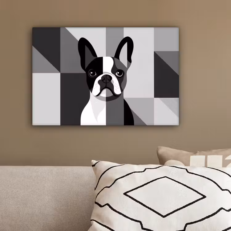 Buldog - Zwart - Abstract - Vlakken canvas 2cm klein -sfeer3