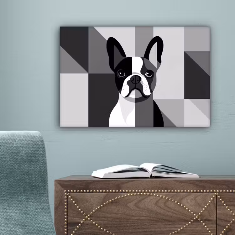 Buldog - Zwart - Abstract - Vlakken canvas 2cm klein -sfeer4