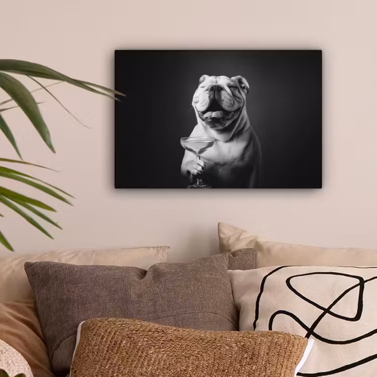 Buldog - Hond - Glas canvas 2cm klein -sfeer1